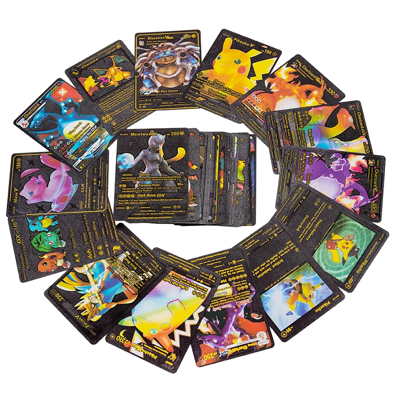 Pokemon Cards Metal 54PCS BOX Gold Silver Black Vmax GX Charizard Pikachu Rare Collection Battle Trainer Card Child Toys Gift