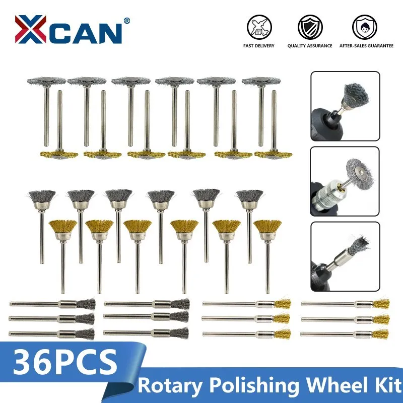 Xcan 36 stücke Polieren Draht bürste Set Rad Bohrers chl eifer Edelstahl Mini Rotary Tools Zubehör