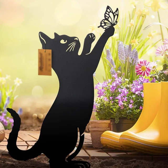 Fém Macska Dekoratív Kerti Tétek Állati Sziluett Tét Dekorok Az Udvarok Kertjéhez Művészet Fekete Gyep Hátsó Udvari Betétkártyák - Image 4