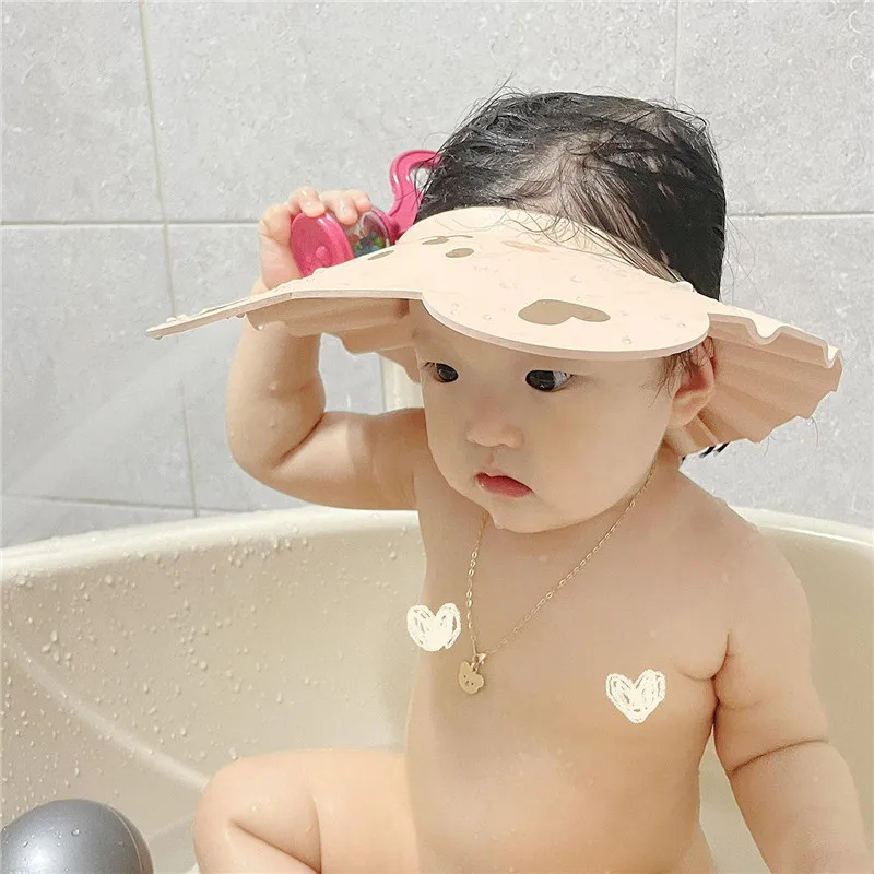 Baby Shower Cap Cartoon Bear Adjustable Hair Wash Hat for Kids Ear Children Shampoo Bathing Shower Protect Head Cover