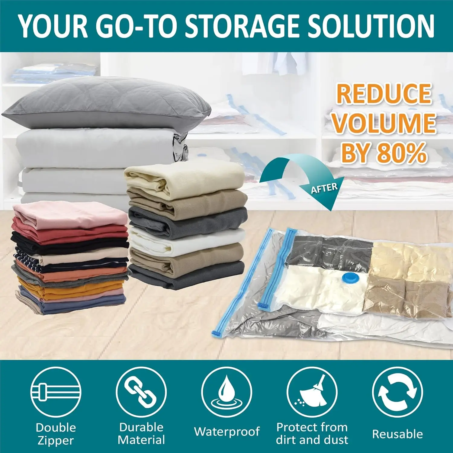 Space Saver Bags Compression Storage Bags for Comforters and Blankets, Vacuum Sealer Bags for Clothes Storage 2