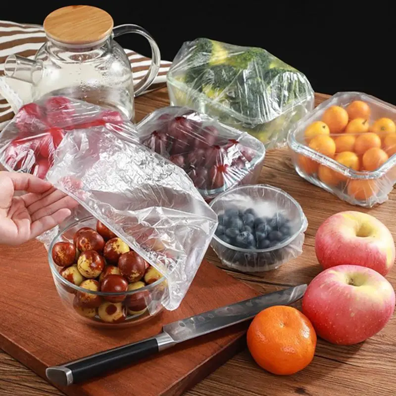 Description Picture 4 of item100pcs Disposable Food Cover Plastic Wrap Elastic Food Lids For Fruit Bowls Cups Caps Storage Kitchen Fresh Keeping Saver Bag