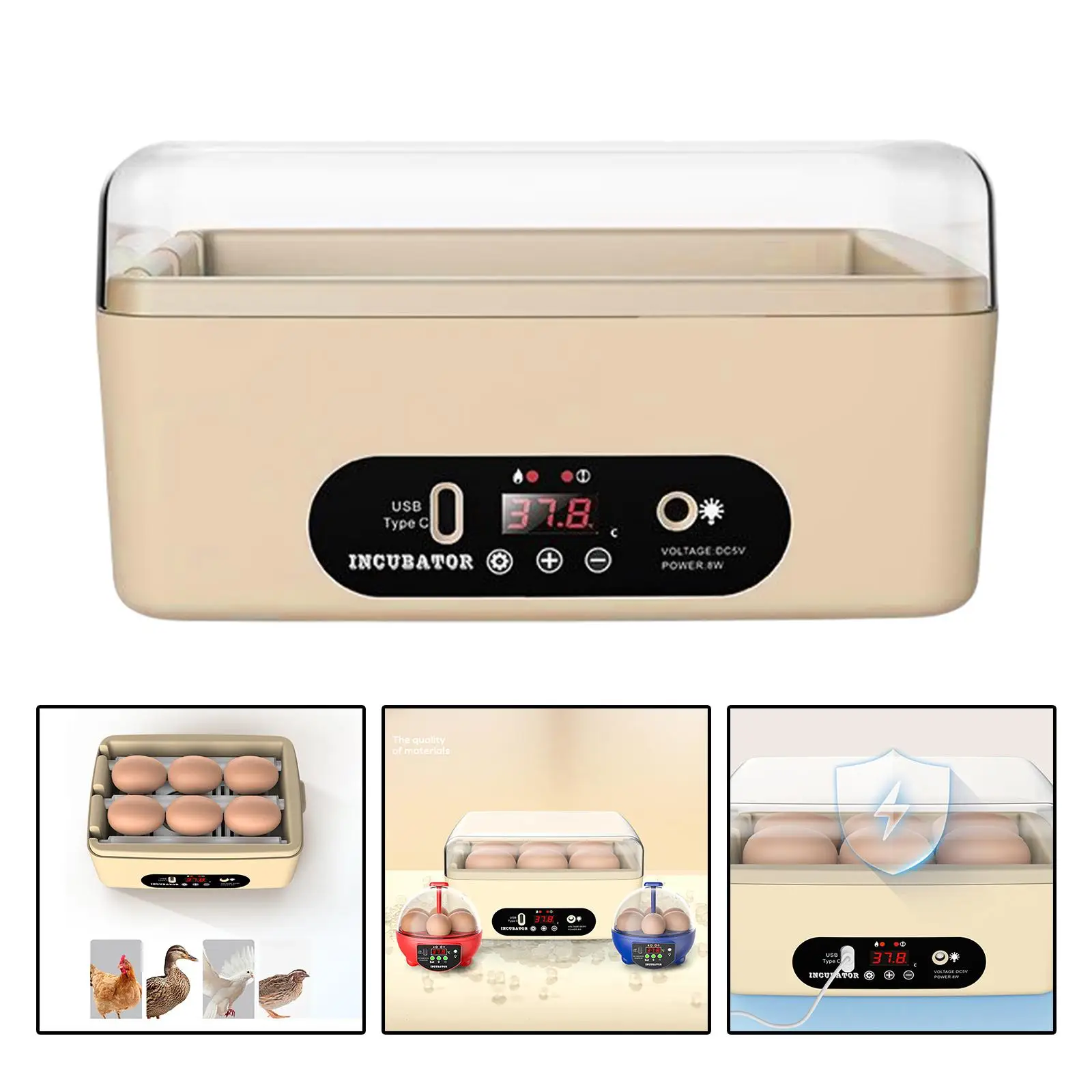

6 Eggs Automatic Egg Incubator Poultry Hatching Machine Mini Turning Temperature Control Breeder for Chicken Birds Duck Goose