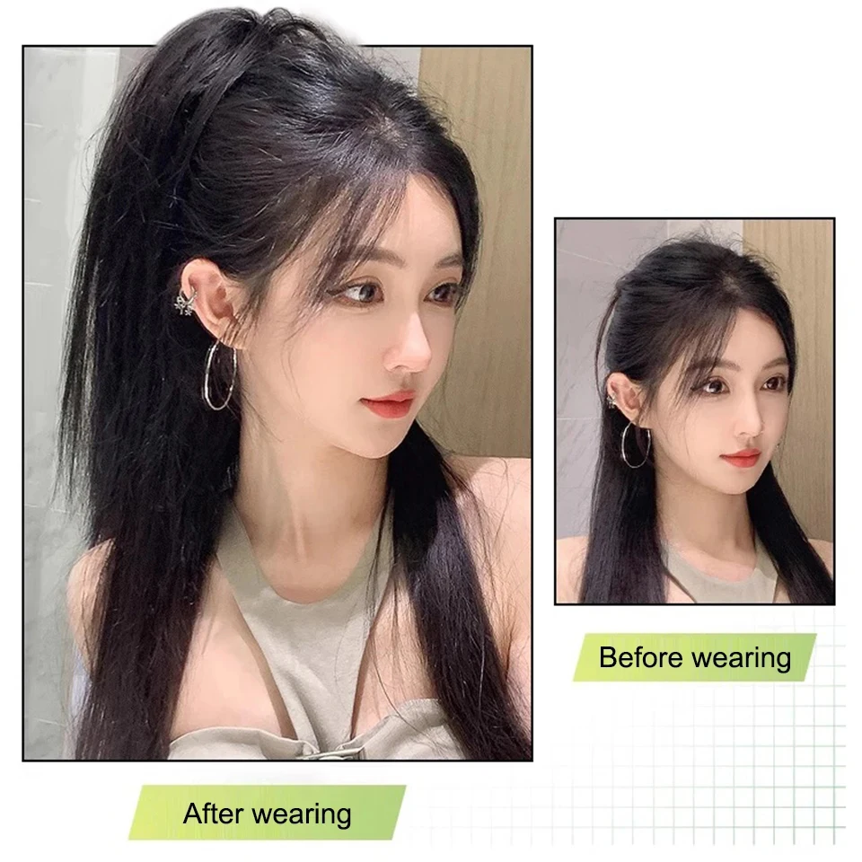 Synthetic Claw Clip On Ponytail Extensions 18Inch Fluffy Medium Length Ponytail Hair Bun Hair Pieces For Women