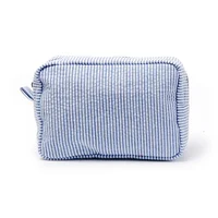 Seersucker Ruffle Cosmetic Bags Pink/Purple Striped Storage Make Up Bags for Women Lady with Zipper Travel Bag Makeup Bag 1