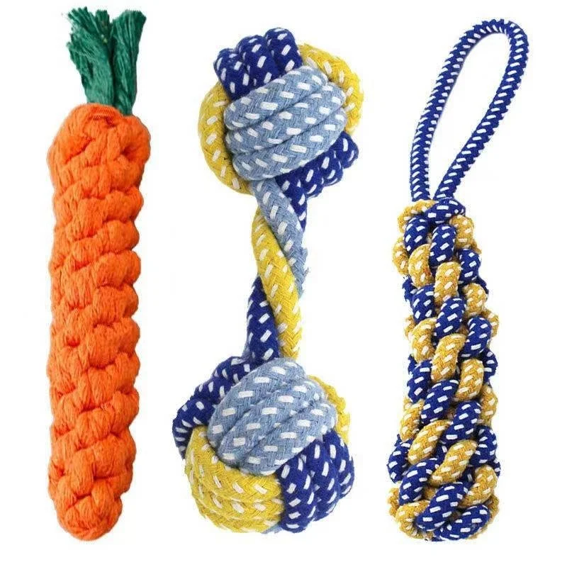 1PC Dog Toy Carrot Knot Rope Ball Cotton Rope Dumbbell Puppy Cleaning Teeth Chew Toy Durable Braided Bite Resistant Pet Supplies