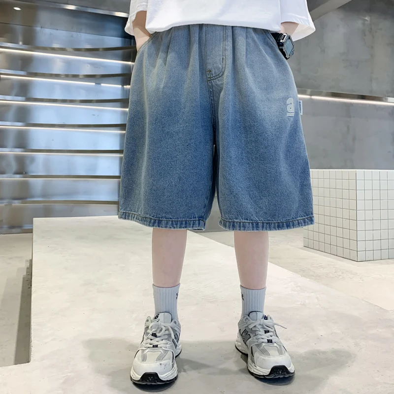 클래식 키즈 데님 반바지 남아용 루즈핏 그라데이션 여름 반바지 십대 아동 캐주얼 무릎 길이 청바지 5 7 9 11 13 14세
