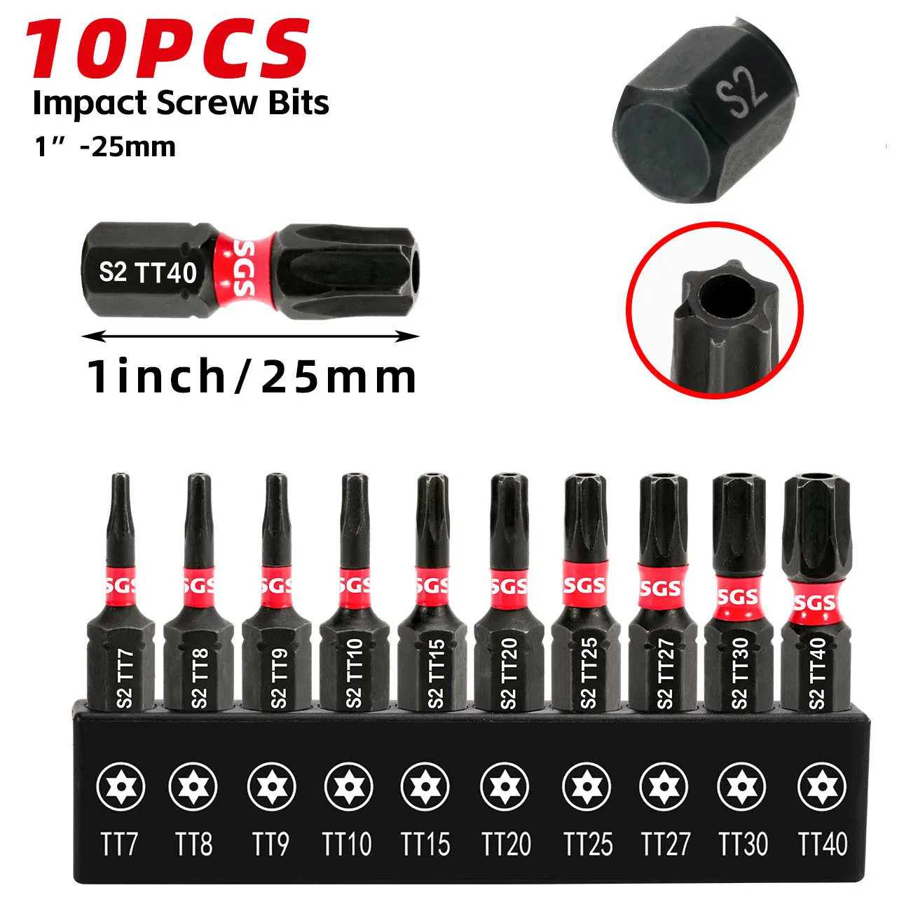 Impact-Resistant S2 Steel Safety Torx Bits 25mm 10 Pieces Screwdriver Bit Set Black Base