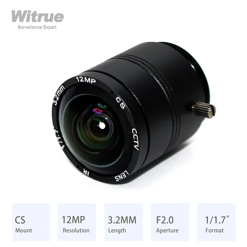 Witrue HD 12MP CS 마운트 CCTV 렌즈, 3.2mm 광각, 150 도 조리개, F2.0 포맷, 감시 IP 카메라용, 1/1 인치 4