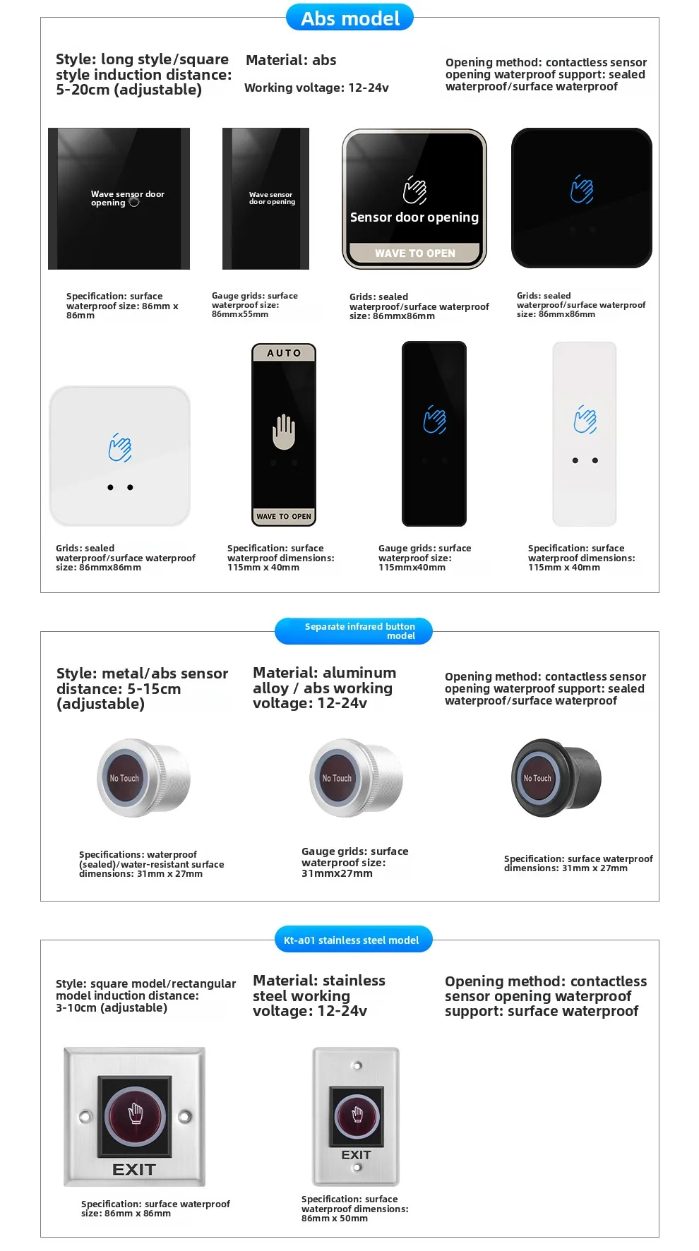 stainless steel access control switch infrared induction door button automatic r
