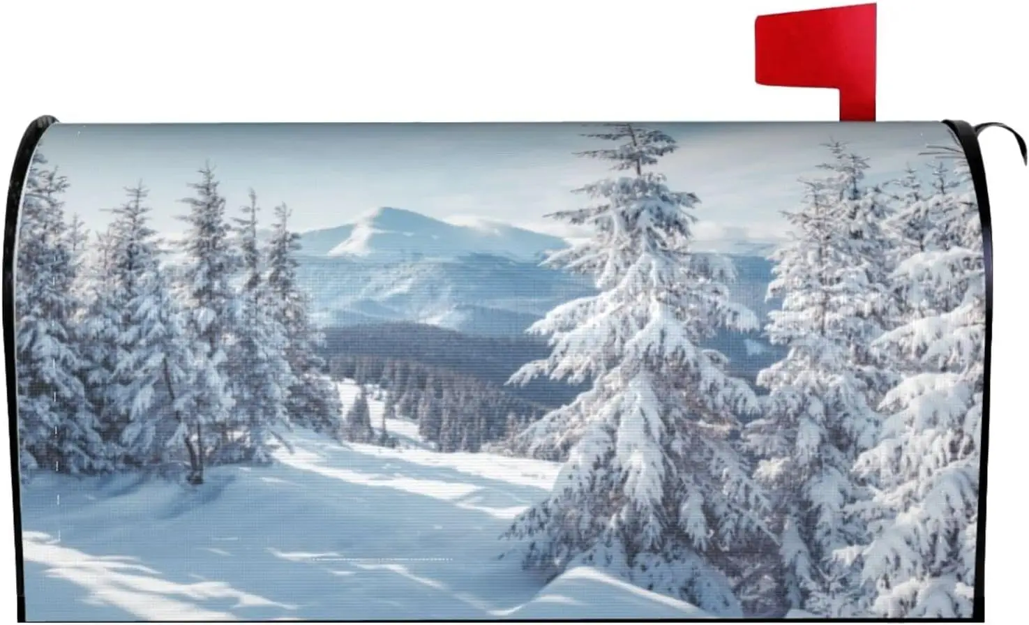 Magnetic Mailbox Cover Pine Trees Covered with White Snow Post Box Cover Wrap Winter Nature Scenery Mountains Print Decoration