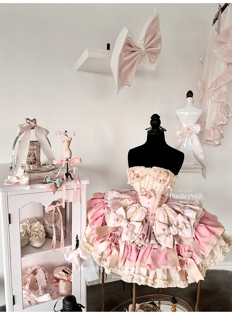 Original Design Women's Sweet Big Bow Strapless Color Matching Dress Girly Romantic Tube Top Short Dress for Party Birthday