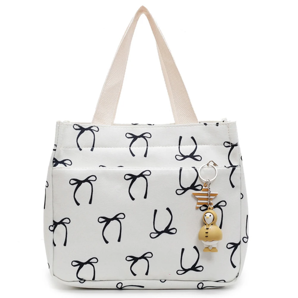 Canvas Lunch Bag with Bow Print for Women Work Picnic