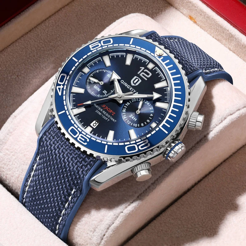 QINGXIYA Brand New Fashion Chronograph Quartz Watch Men Waterproof Luminous Calendar 24 Hours Sports Watches Relogio Masculino