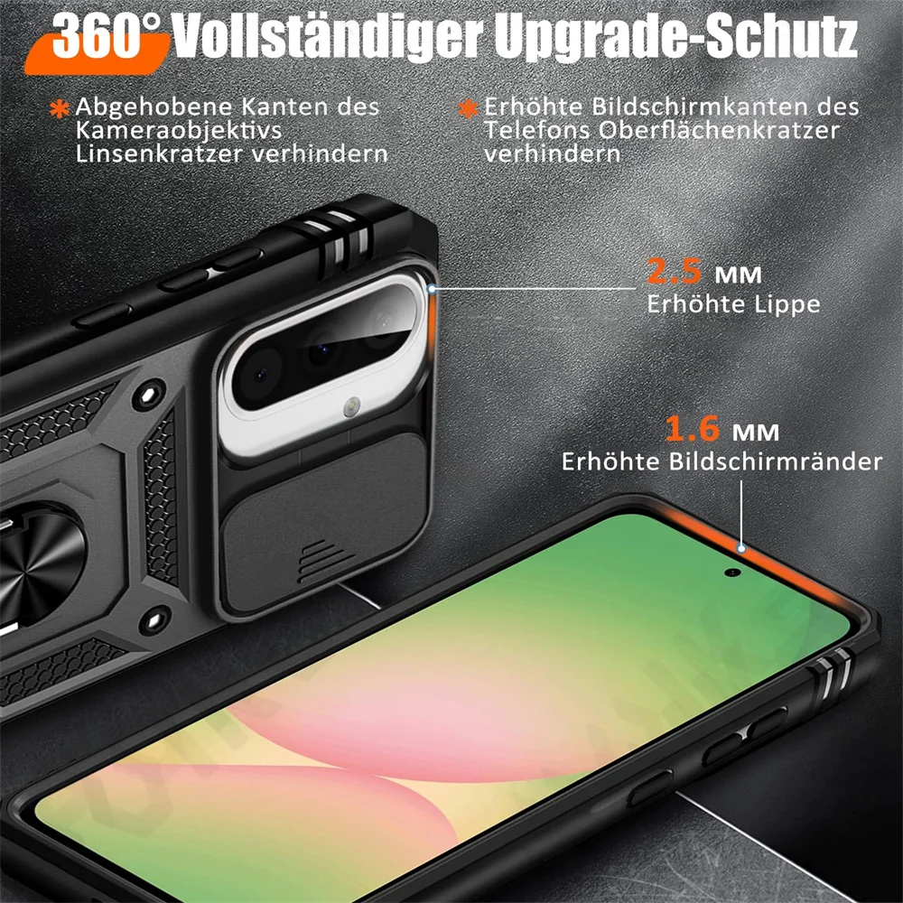 360° Rotating Ring Kickstand Military-Grade Protective Phone Case with Slide Camera Cover