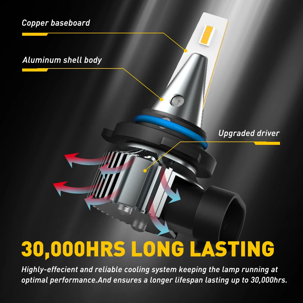 AUXITO 2개입 9006 LED 안개등 전구 3000K 옐로우 캔버스 9006 HB4 LED 자동차 DRL 주행 안개등 오류 없음 6500K 화이트 12V 자동차 램프