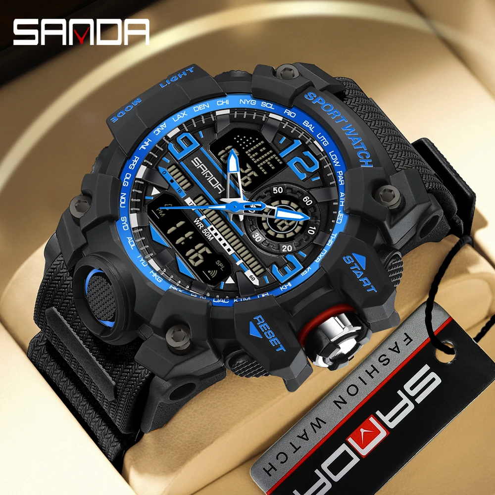 Sanda Couple Youth Electronic Watch Multi functional Trendy Cool Men's and Women's Watch Night Glow Waterproof Watch