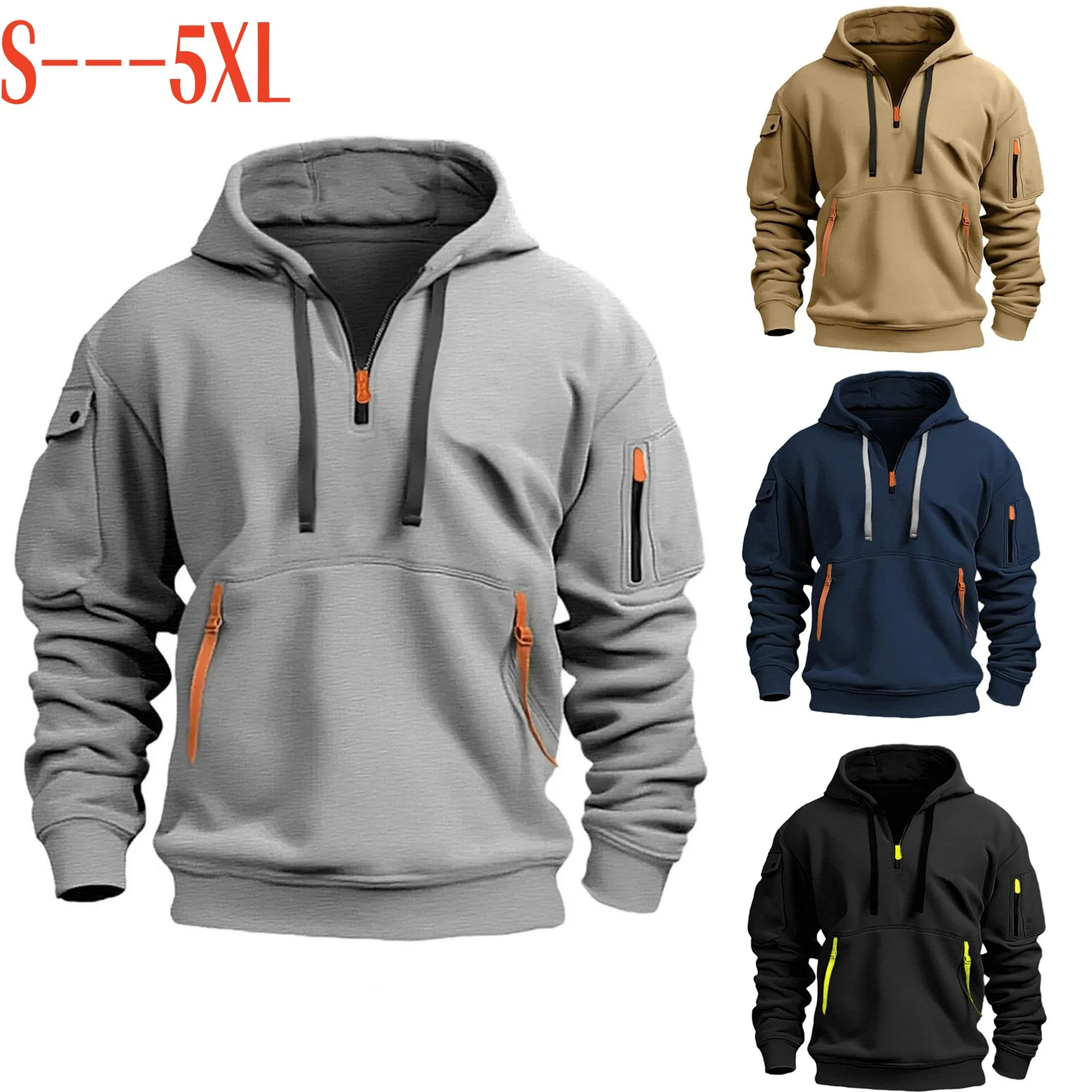 Men Half Zipper Hoodie Sweatshirt Casual Pullover