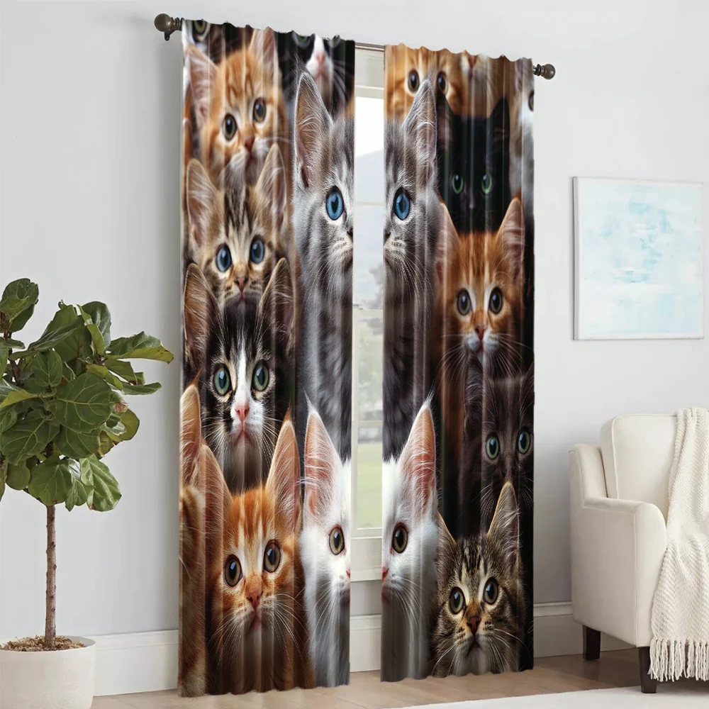2 pcs, versatile polyester transparent curtains for home decoration Cute Cats for use in bedrooms and living rooms 2