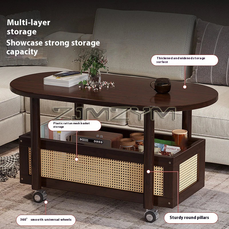 طاولة القهوة المتنقلة، طاولة حافة تخزين مزدوجة الط...