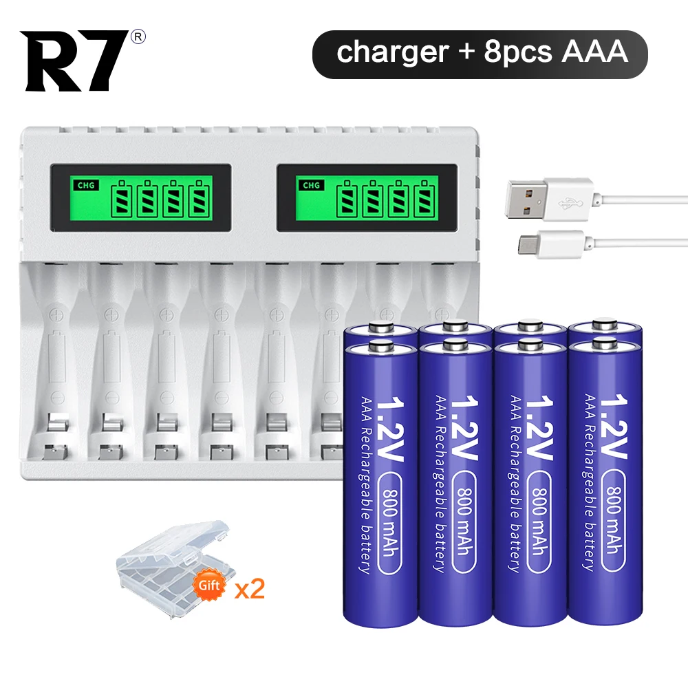 R7 1.2V AAA rechargeable battery 1.2V aaa nimh battery 800mAh 3A + 8