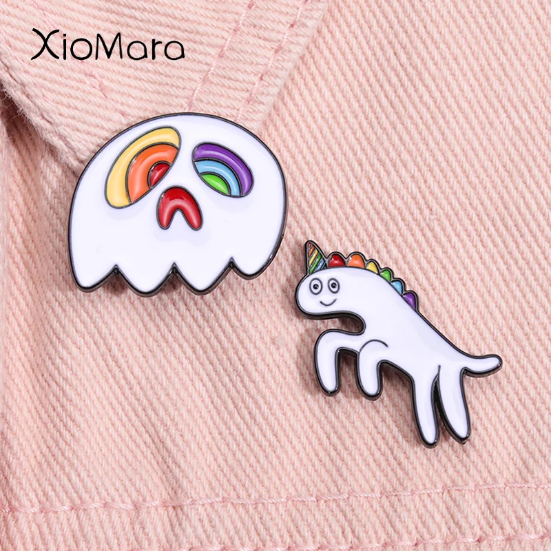 Cartoon Unicorn Rainbow Horse Smalto Pin White Ghost Rainbow Eye Spille Bag Risvolto Zaino Distintivi Gioielli Per Bambini Amici