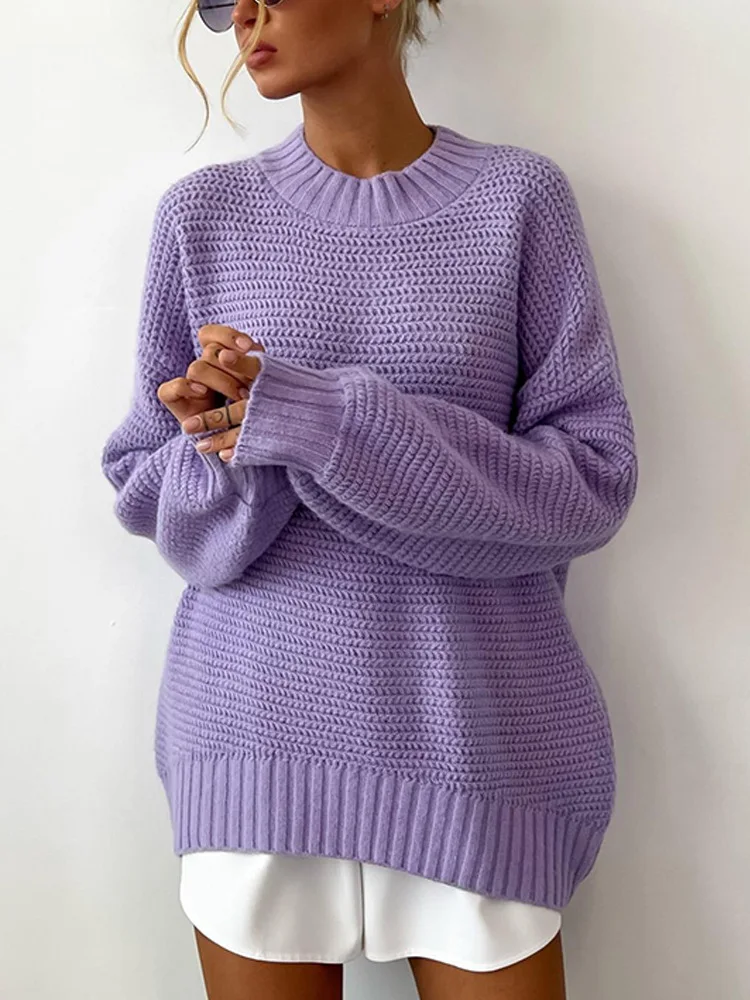 Purple Sweaters Pullover | Oversize Knit Sweater Purple | Winter ...