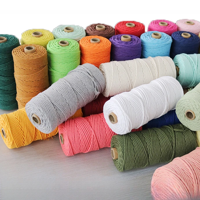 3mm 100M Macrame Cord Cotton Rope String Crafts DIY Colored Thread Cord Twisted Twine Handmade Sewing Home Wedding Decoration