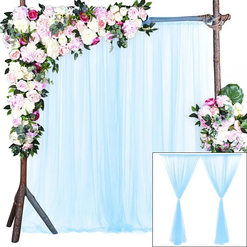 Cortinas tipo telón de fondo azul real con tira de luces para bodas,  fiestas, paneles de cortina de telón de fondo de tul transparente para  despedida