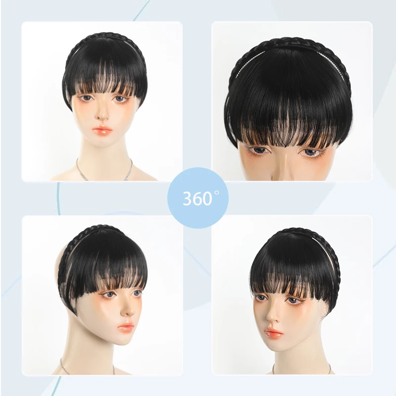 LUPU Fringe Fake Bangs Wig Synthetic Fake Hair with Braided Headband Natural Black Brown Bangs Hairpieces for Women Daily Wear