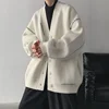 Loose Men's Knitted Cardigan Sweater Thickened Lazy Style Japanese Retro Black Open-Shirt Outerwear for Couples College Style