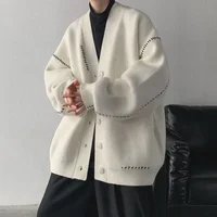 Loose Men's Knitted Cardigan Sweater Thickened Lazy Style Japanese Retro Black Open-Shirt Outerwear for Couples College Style