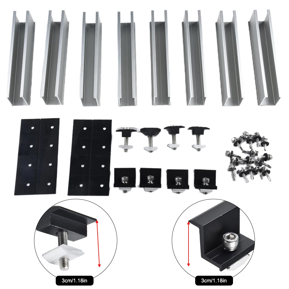 4/6/8Pcs Rails Solar Module Bracket Mounting Rail Flat Roof End/Middle Clamp Set Solar Panel Accessories Module Bracket