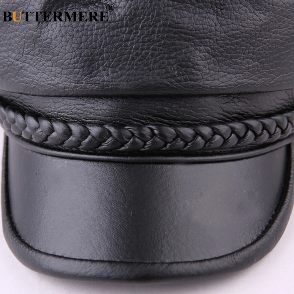 BUTTERMERE Women Newsboy Hats Black Leather Flat Caps Ladies Casual Genuine Sheepskin Leather Winter Classic Painter Caps Sailor