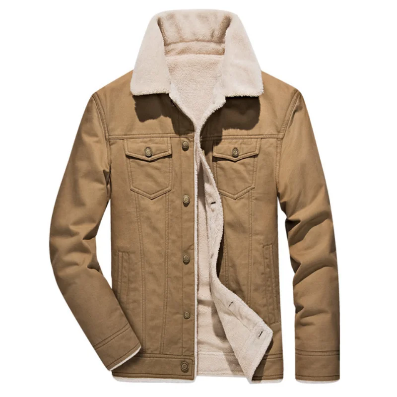 

Winter Men's Thick Jacket Warm Button Casual Basic Style Turn- Down Collar Coat
