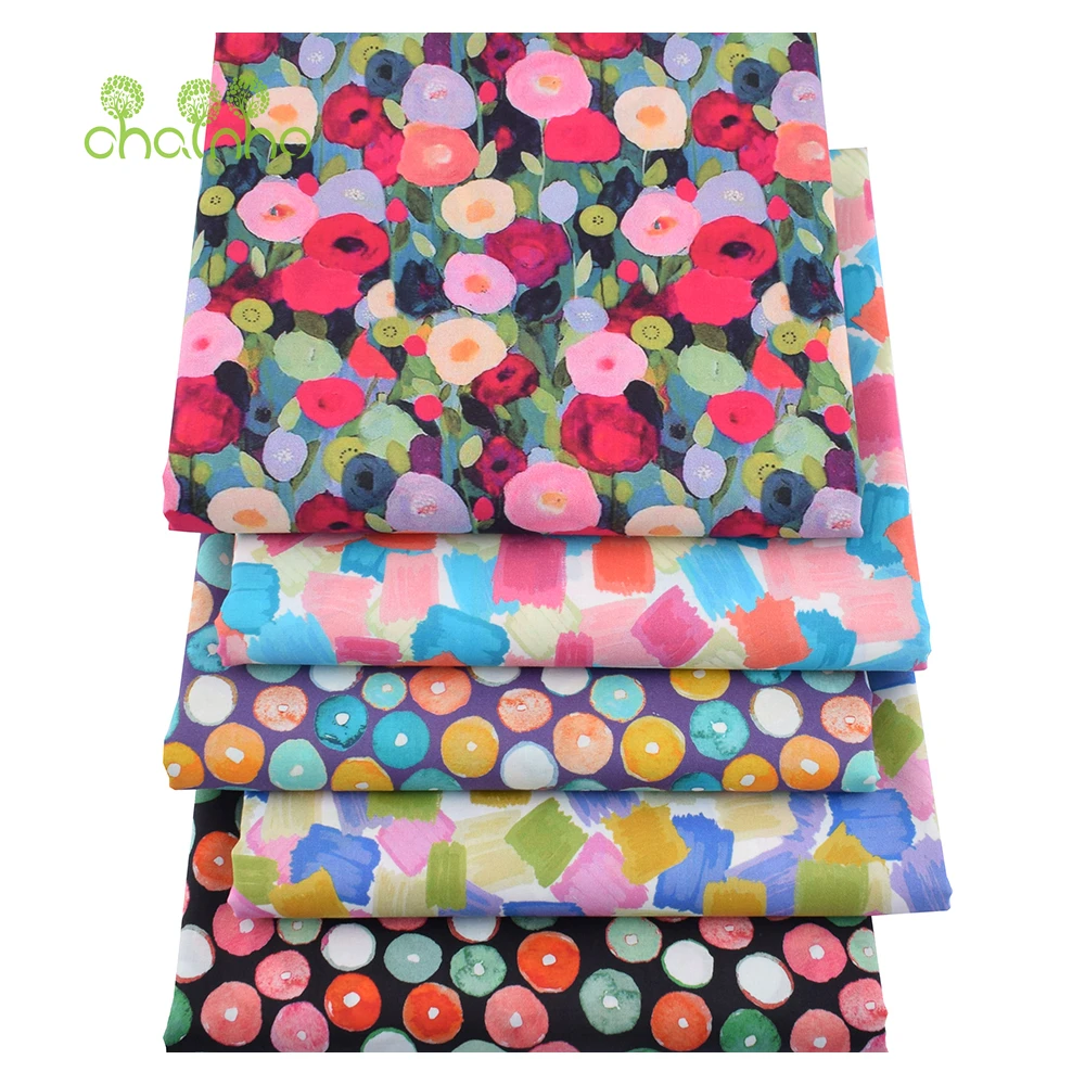 Chainho,60S Reactive Printed,Candy Color Series,Plain Cotton Fabric,Poplin Material For DIY Quilting Sewing Child's Dress,Skirts