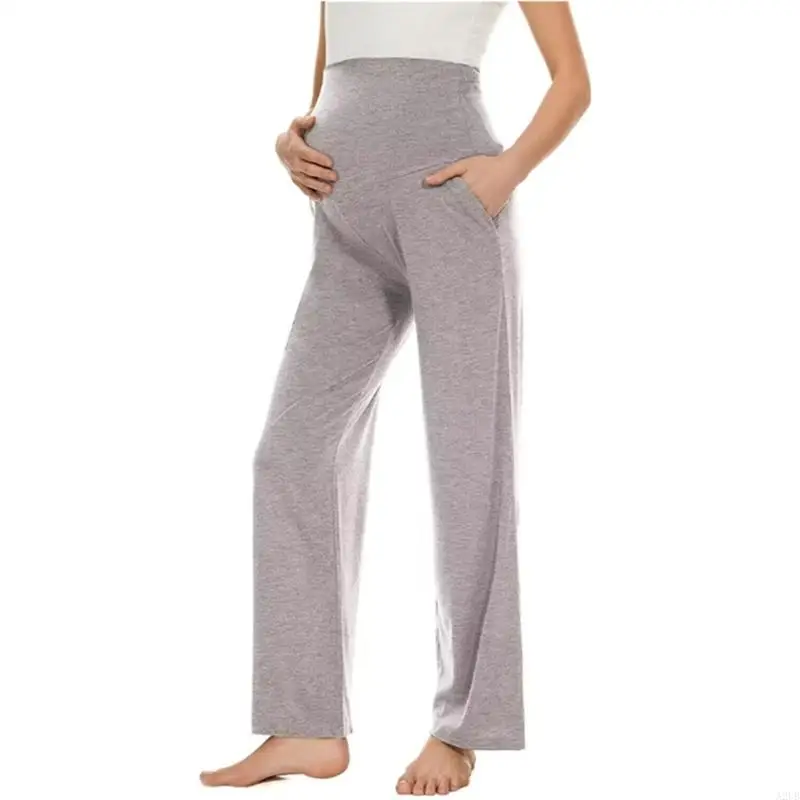 Stilvolle gerade Umstandshose, atmungsaktiv, hoher Bund, weites Beindesign mit elastischem, glattem Design für werdende Mamas – Detail 2