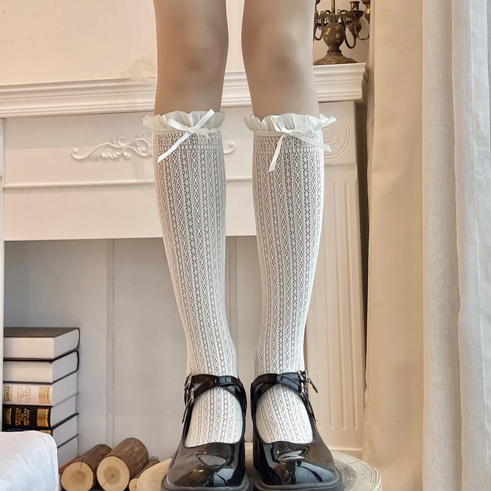 

Japanese Women Stockings Retro Lace Socks Ruffle Long Socks Lolita High Sock Sweet Girl Bow Stocking Y2K Leg Cover Pile Socks