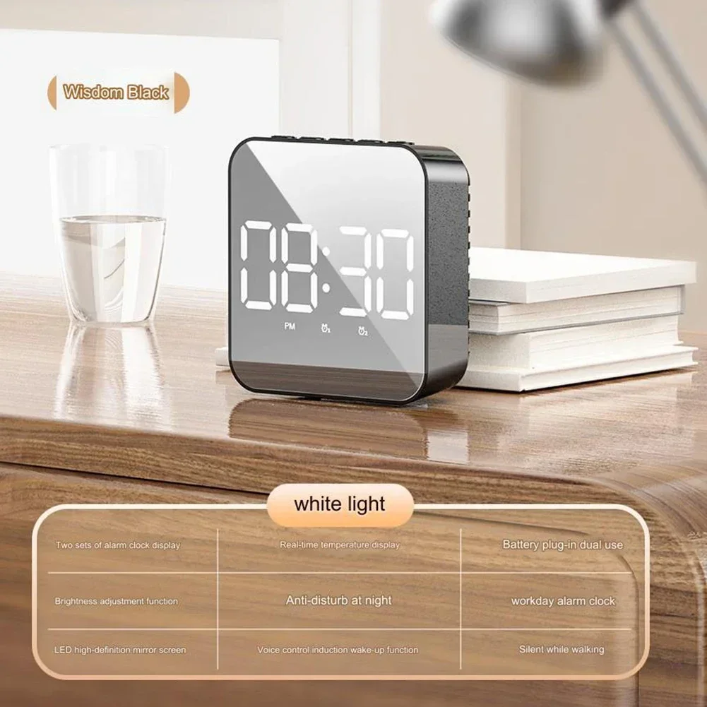 Mirror Digital Alarm Clock LED Display Snooze Wake Silent Calendar Temperature Desktop Dimmable Electronic Desk Clock Home Decor 4