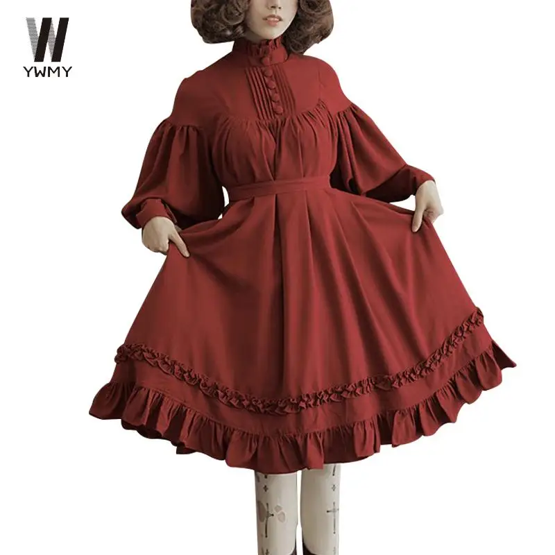 

Autumn Winter Women's Midi Dress Elegint Lolita Gothic Vintage Sexy Ruffles Princess Dresses Evening Party Dress Cosplay Vestido