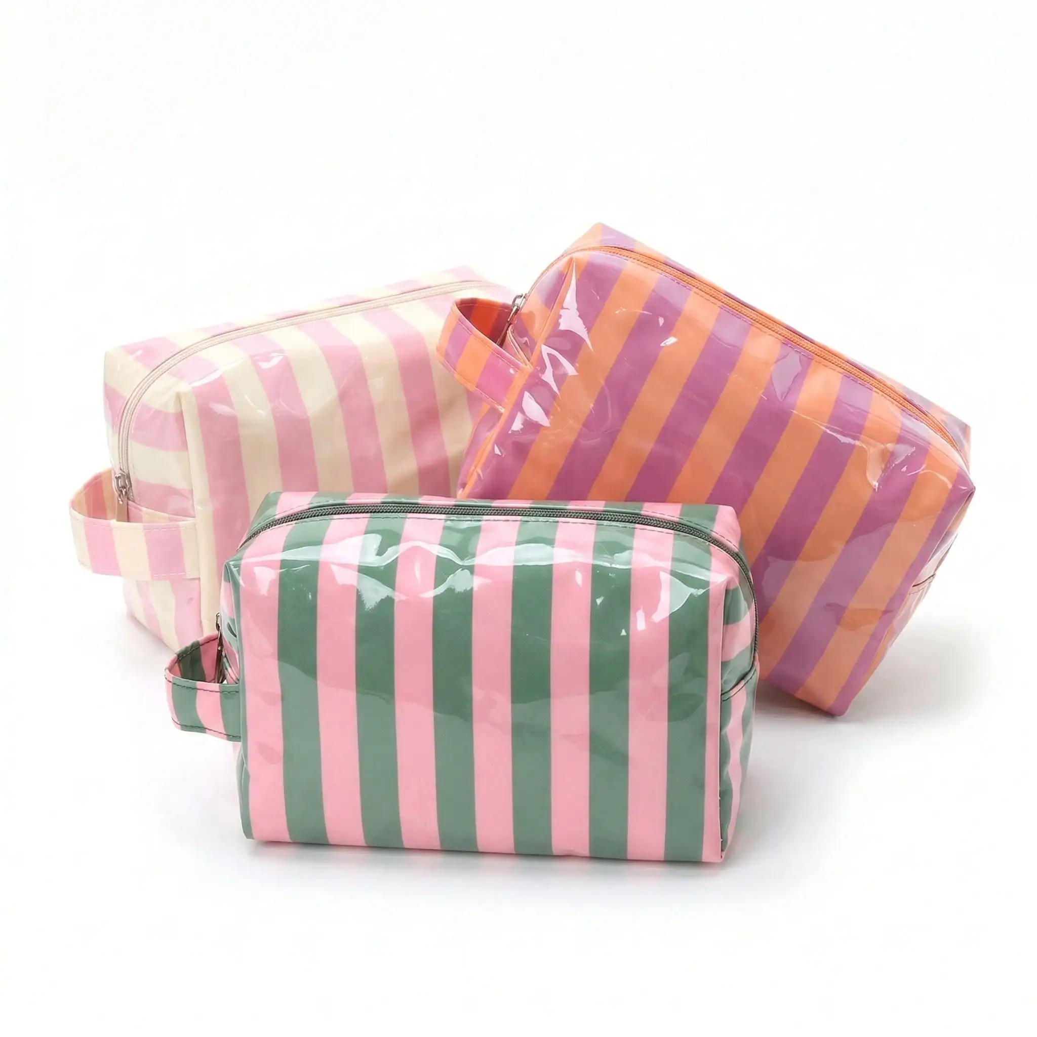 Spacious & Stylish Travel Cosmetic Organizer with Striped Zipper Design