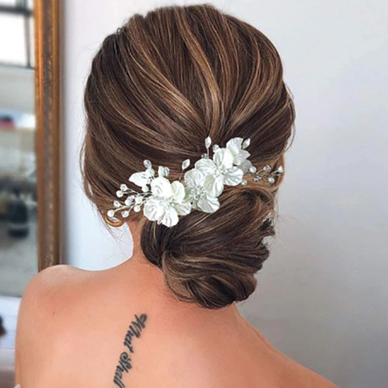 Bridal Tiara White Shell Petals Handmade Pearl Crystal Hairpin Decoration
