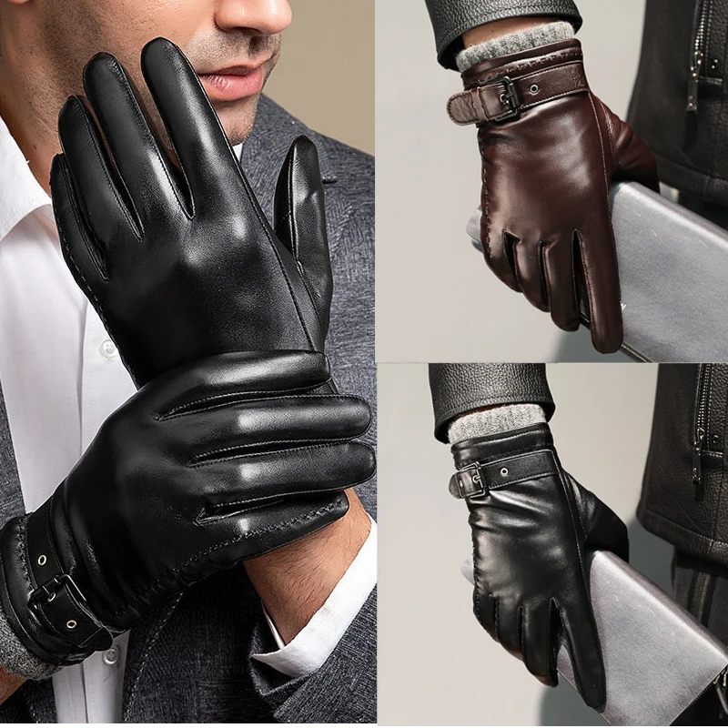 

Men's Genuine Leather Sheepskin Gloves Winter Cold Warm Cycling Gloves High-end Durable Cashmere Gloves for Driving Touchscreen