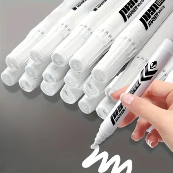 Confezione da 10 pennarelli bianchi, adatti per calligrafia, graffiti, etichette, articoli per ufficio e per l'arte, nonché penne per la creazione artistica