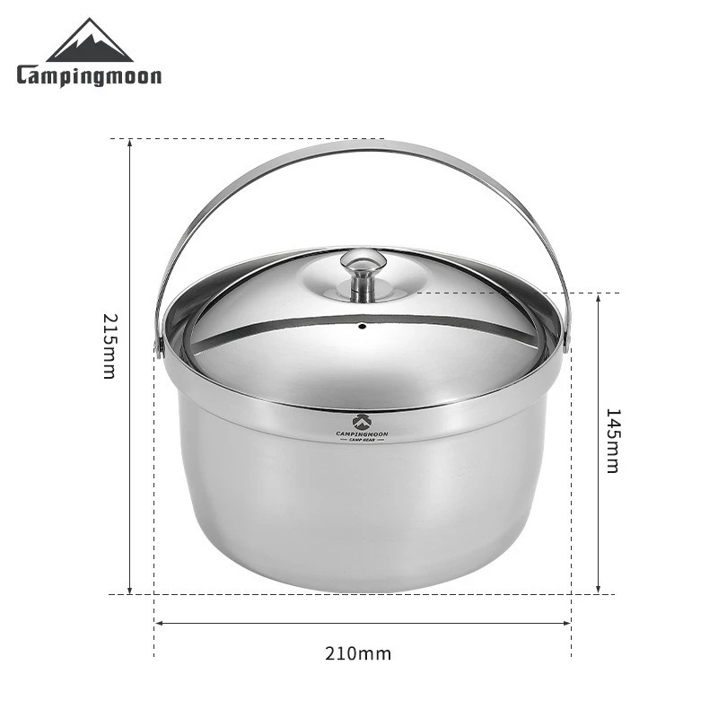 CAMPINGMOON CC-21 Thick Stainless Steel Camping Pot Picnic Stewed Rice Soup Pot Portable Outdoor Cooking Utensils