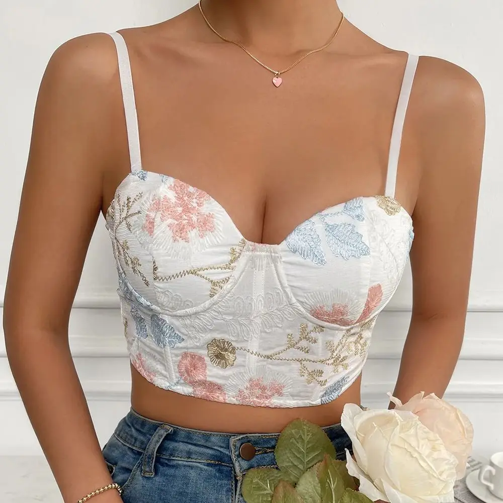 

Women's Sexy Lace-up Corset Tank Top Summer Fashion Slim Sleeveless Cropped Tops Ladies Halter Bustier Camisole Strap Removable