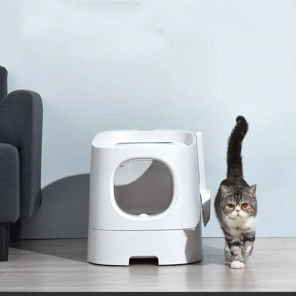 Cat Litter Box Large Semi-Automatic Large Single Layer Cat Litter Tray Drawer Type Deodorized Cat Toilet,Black 