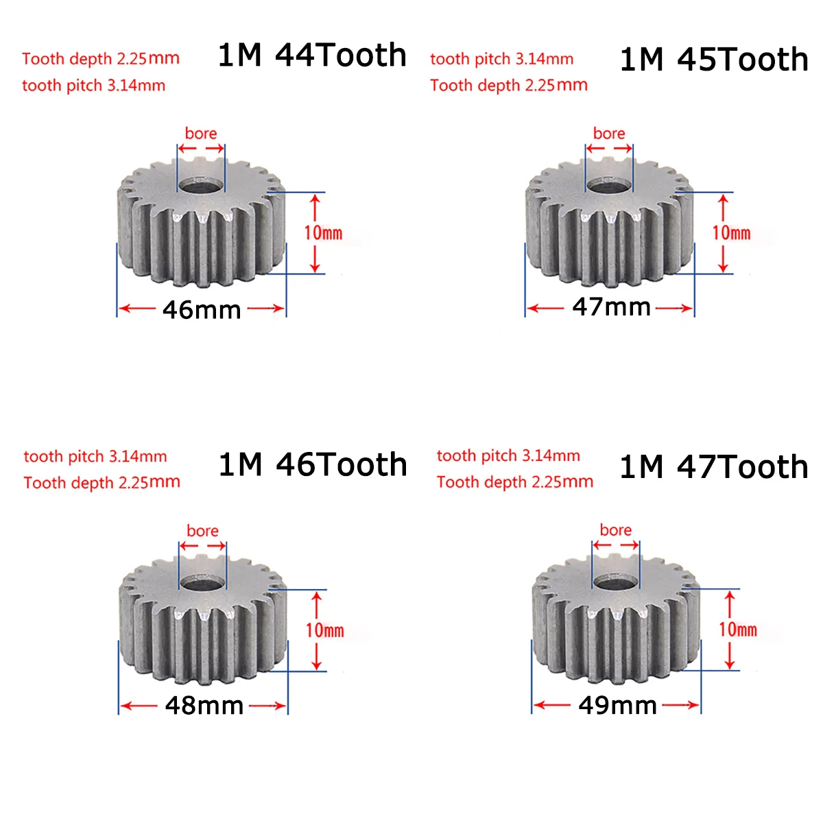 45# Steel Spur Gear With Step 1M10T-80T Metal Mod 1 Motor Gear 10-80 Tooth x1Pcs 
