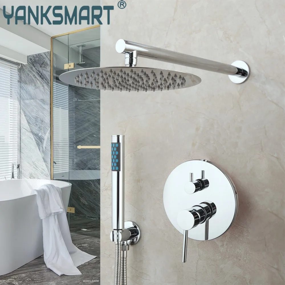 

YANKSMART Chrome Polished Bathroom Shower Faucet Wall Mounted Rainfall Bathtub Hot And Cold Mixer Water Tap With Hand Spray Set