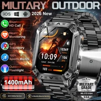 2026 nouveau militaire extérieur 1400mAh batterie SmartWatch hommes étanche appel 2.01 "HD AMOLED sport fréquence cardiaque lampe de poche bande intelligente 1